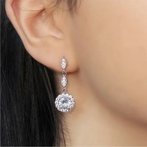 925 Sterling Silver Diamond Cubic Zirconia Dangle Earrings